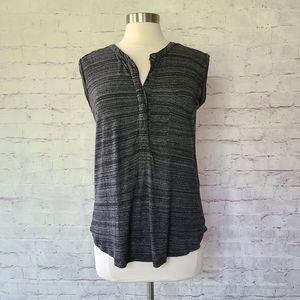 Madewell Black Grey Spacedye Half Button Front Rolled Cap Sleeveless Top Medium